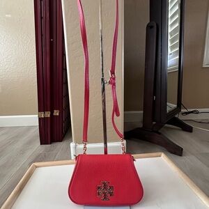 Tory Burch Red Leather Crossbody with Gold Logo